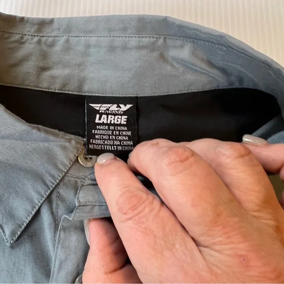 FLY Racing Grey Collared Button Up Short Sleeve Shirt Size Large - Picture 2 of 11